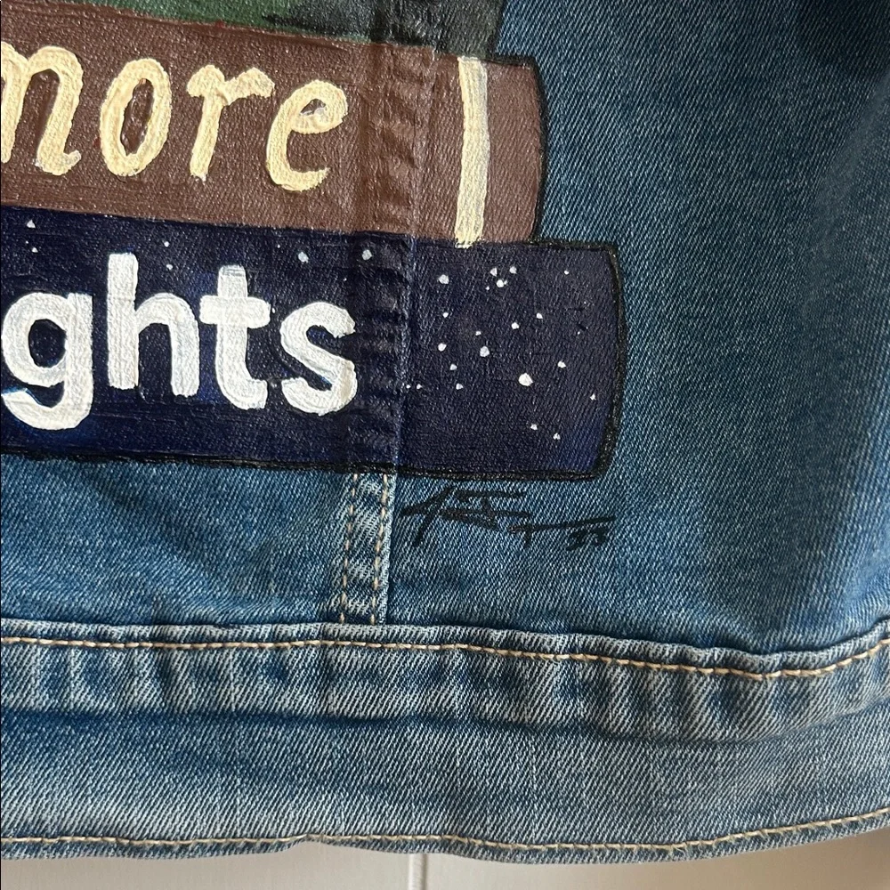 Kids Blue Denim Jean Jacket with Colorful Book Spine Patch